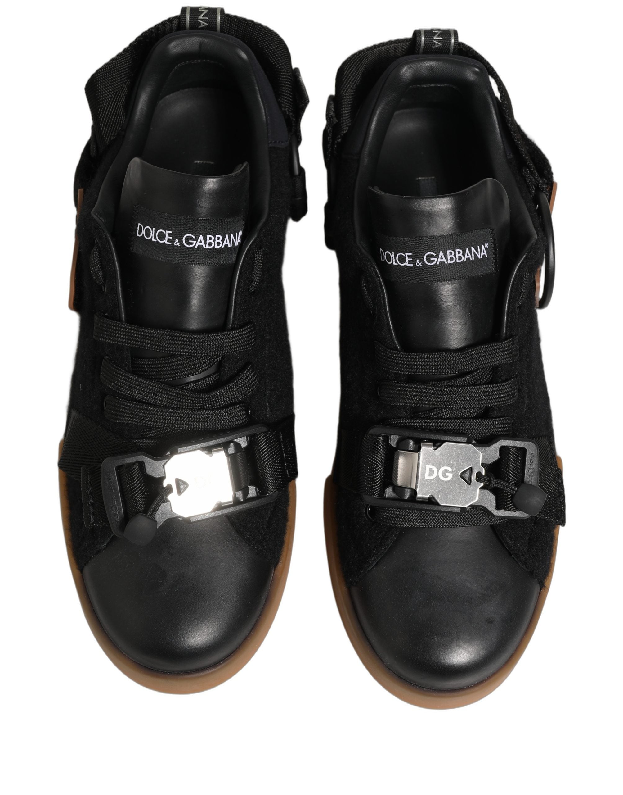 Dolce & Gabbana Black Leather Low Trainers Men Sneakers Shoes Dolce & Gabbana