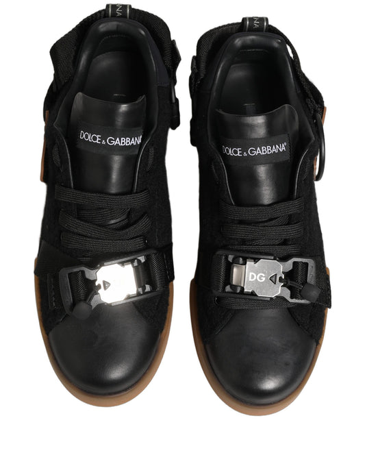 Dolce & Gabbana Black Leather Low Trainers Men Sneakers Shoes Dolce & Gabbana