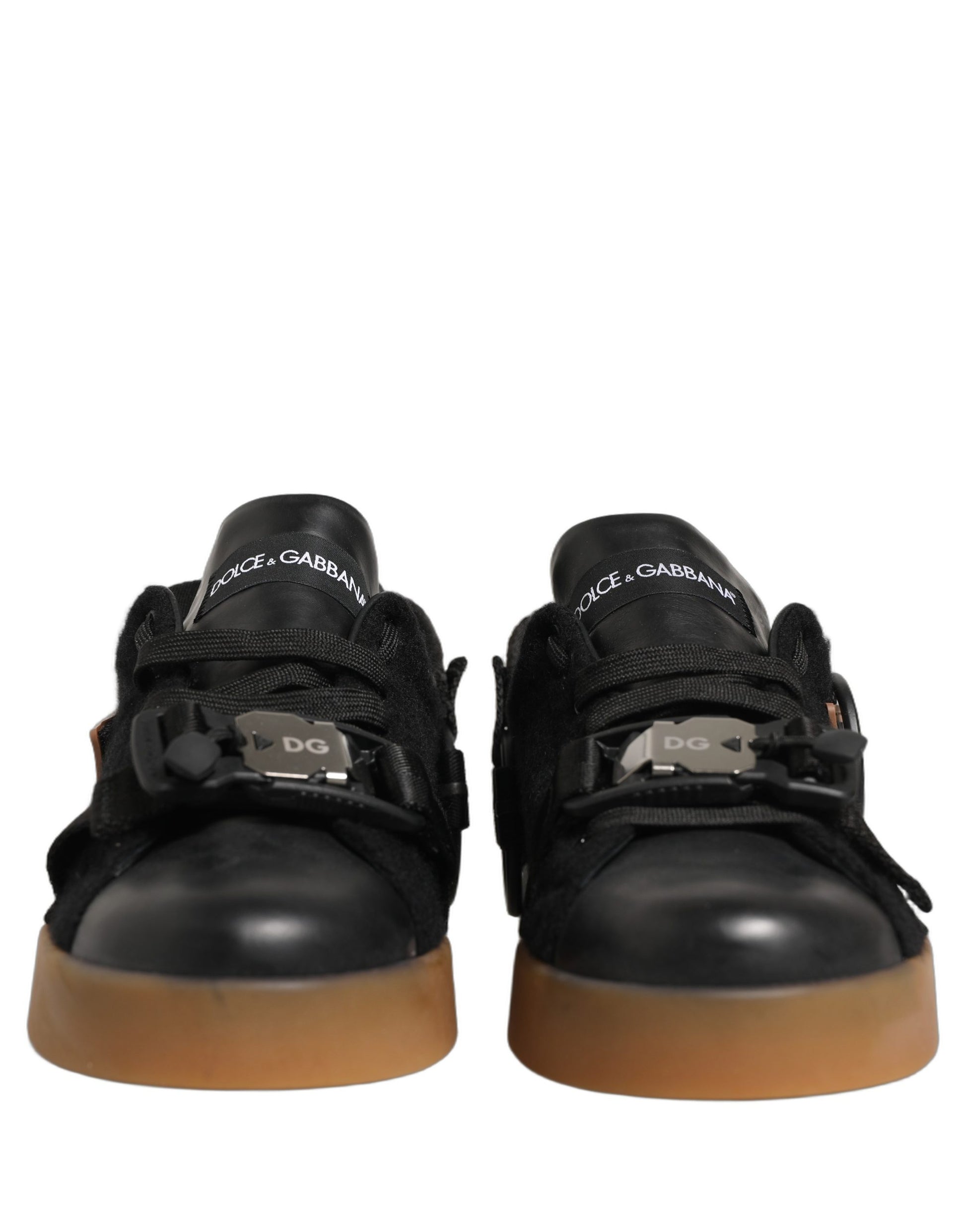 Dolce & Gabbana Black Leather Low Trainers Men Sneakers Shoes Dolce & Gabbana