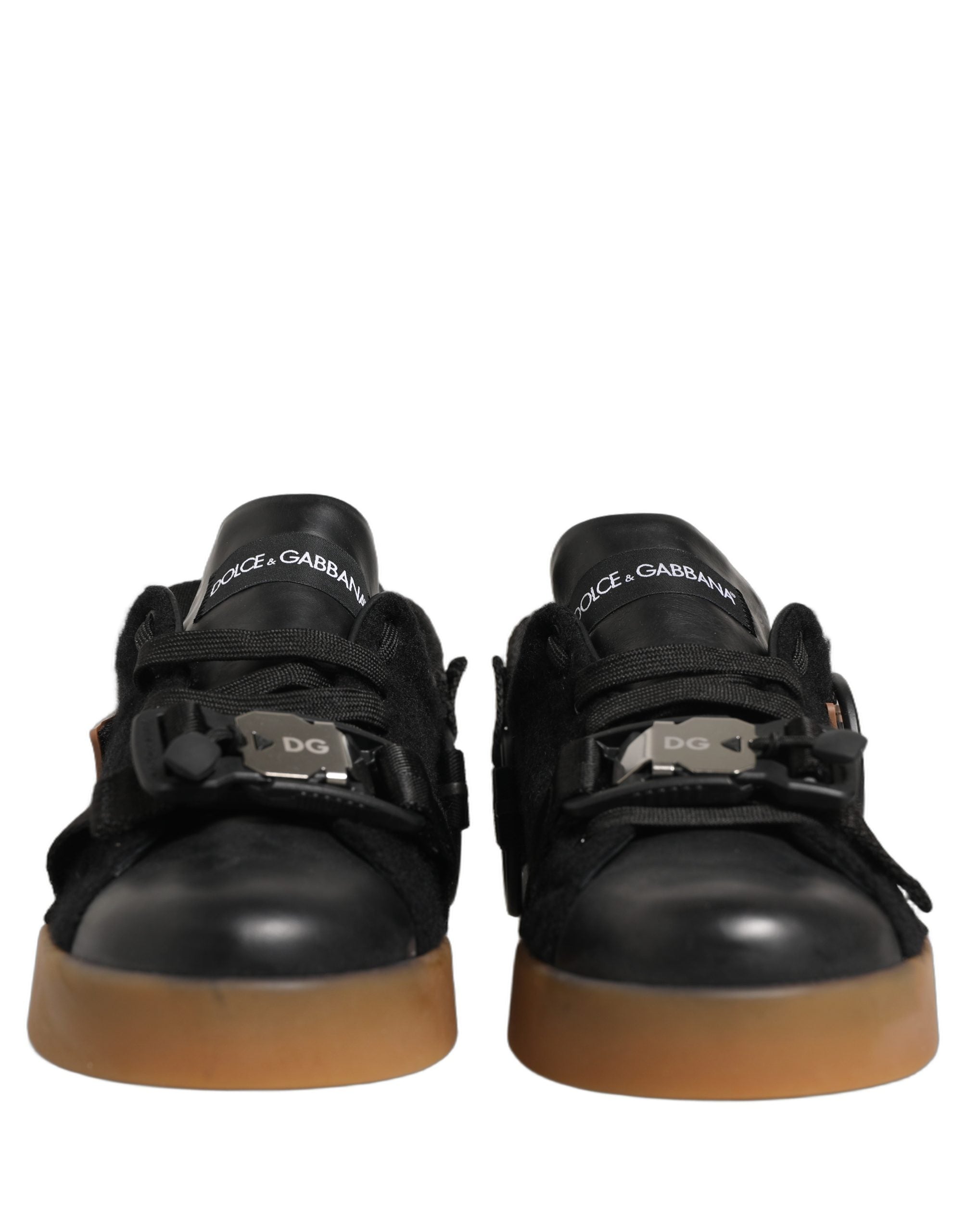 Dolce & Gabbana Black Leather Low Trainers Men Sneakers Shoes Dolce & Gabbana