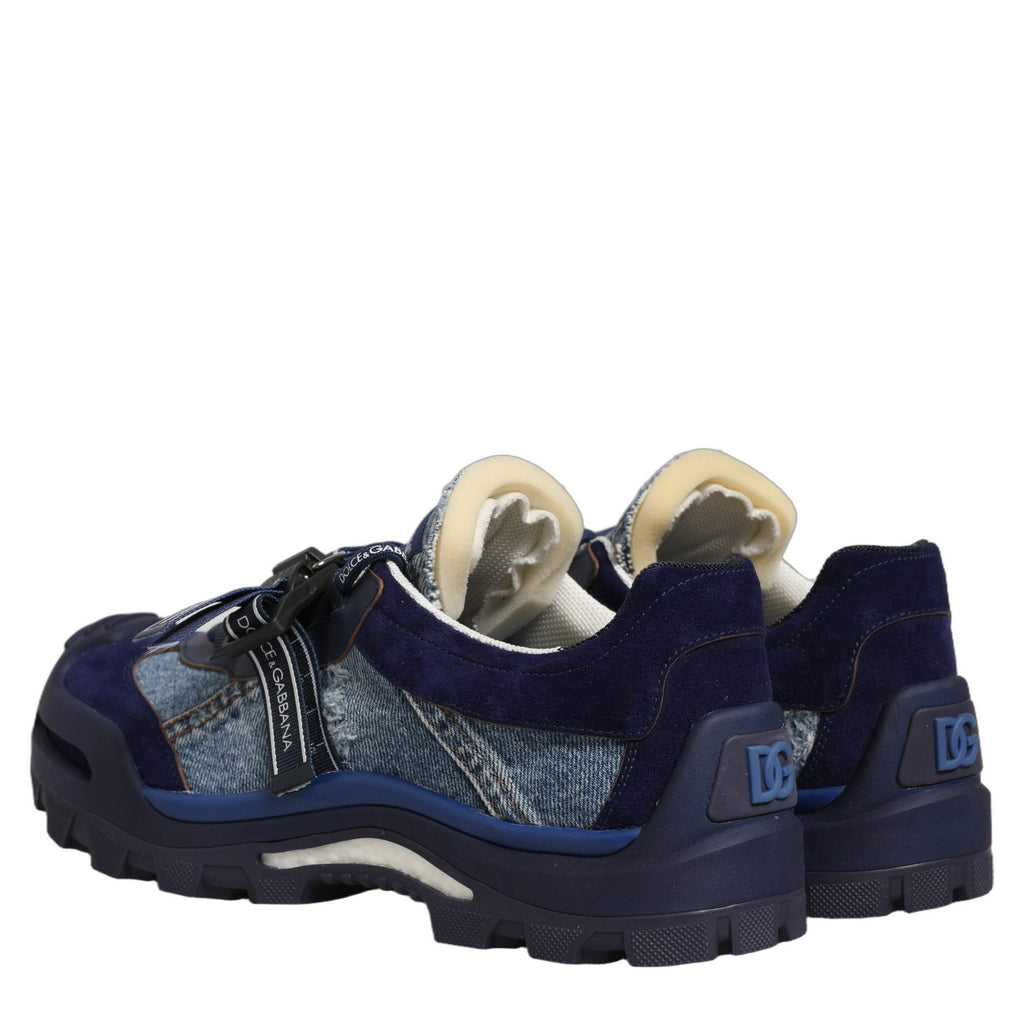 Dolce & Gabbana Blue Airmaster Panelled Low Top Denim Sneakers Shoes Dolce & Gabbana
