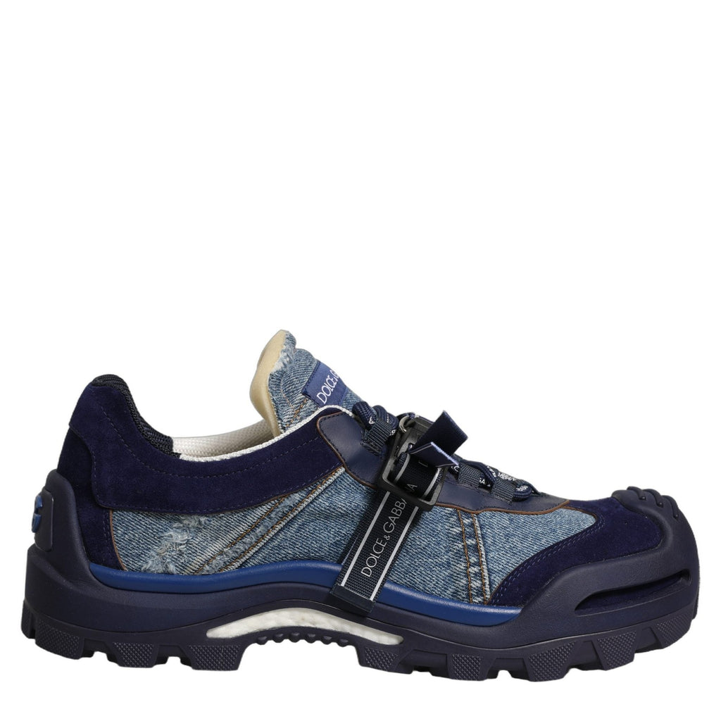Dolce & Gabbana Blue Airmaster Panelled Low Top Denim Sneakers Shoes Dolce & Gabbana