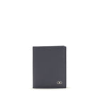 Ferragamo blue calf leather Bos Taurus wallet showing its sleek design and high-quality leather finish.