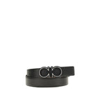 Ferragamo blue calf leather Bos Taurus regular belt with silver buckle, showcasing smooth leather and elegant design.