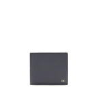 Ferragamo blue calf leather Bos Taurus wallet with multiple card slots and sleek design.