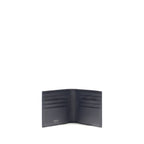 Ferragamo blue calf leather Bos Taurus wallet with multiple card slots and sleek design.