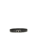 Ferragamo black calf leather Bos Taurus regular belt with sleek design and silver buckle, stylish men's accessory.