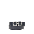 Ferragamo blue calf leather Bos Taurus regular belt with gold-tone buckle, stylish men's accessory.