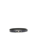 Ferragamo blue calf leather Bos Taurus regular belt with silver buckle, stylish men's accessory.