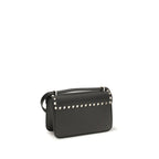 Valentino Garavani black calf leather Bos Taurus shoulder bag featuring sleek design and subtle logo accents.