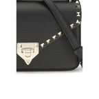 Valentino Garavani Black Calf Leather Bos Taurus Shoulder Bag with sleek design and gold-tone hardware.