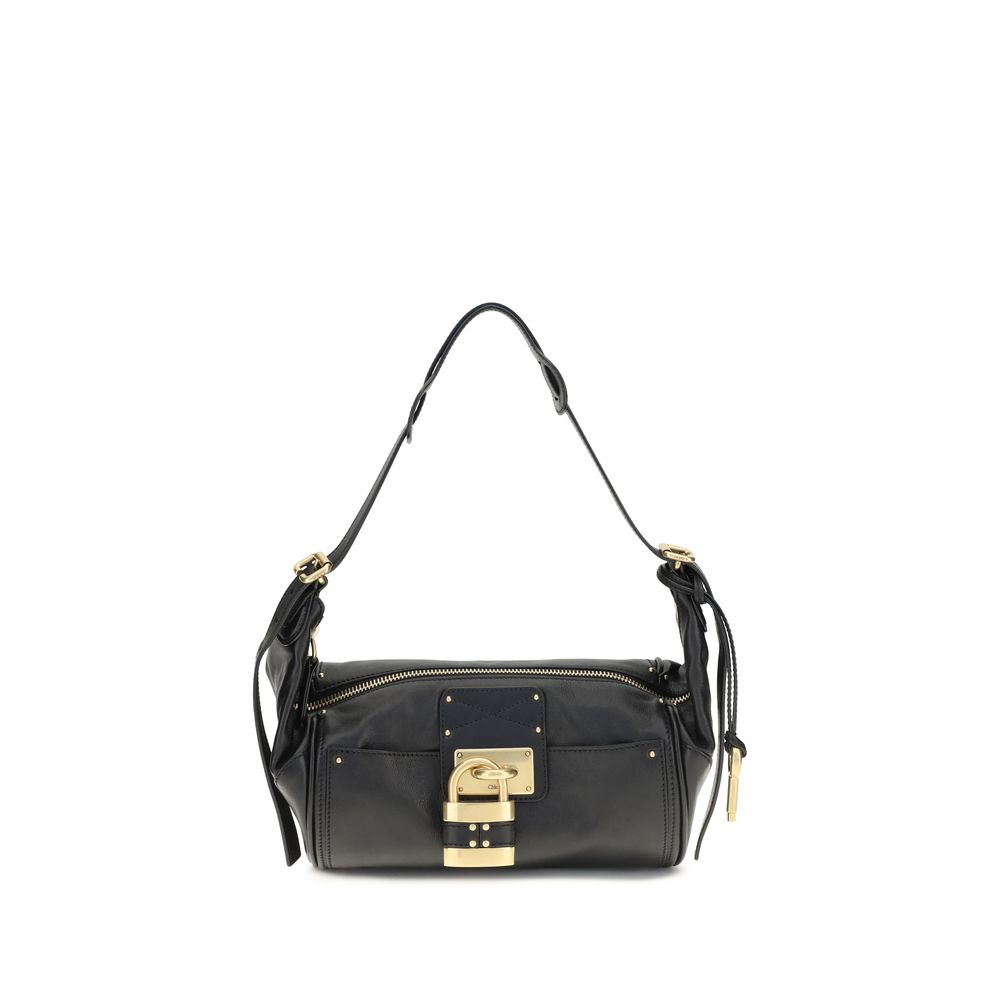 Black calf leather Chloé Bos Taurus shoulder bag with silver hardware and structured design.