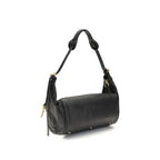 Chloé black calf leather Bos Taurus shoulder bag with silver hardware and structured design.