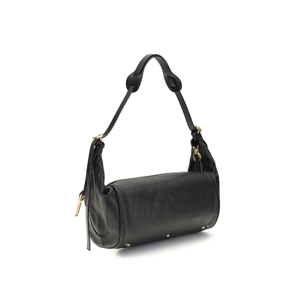 Chloé black calf leather Bos Taurus shoulder bag with silver hardware and structured design.
