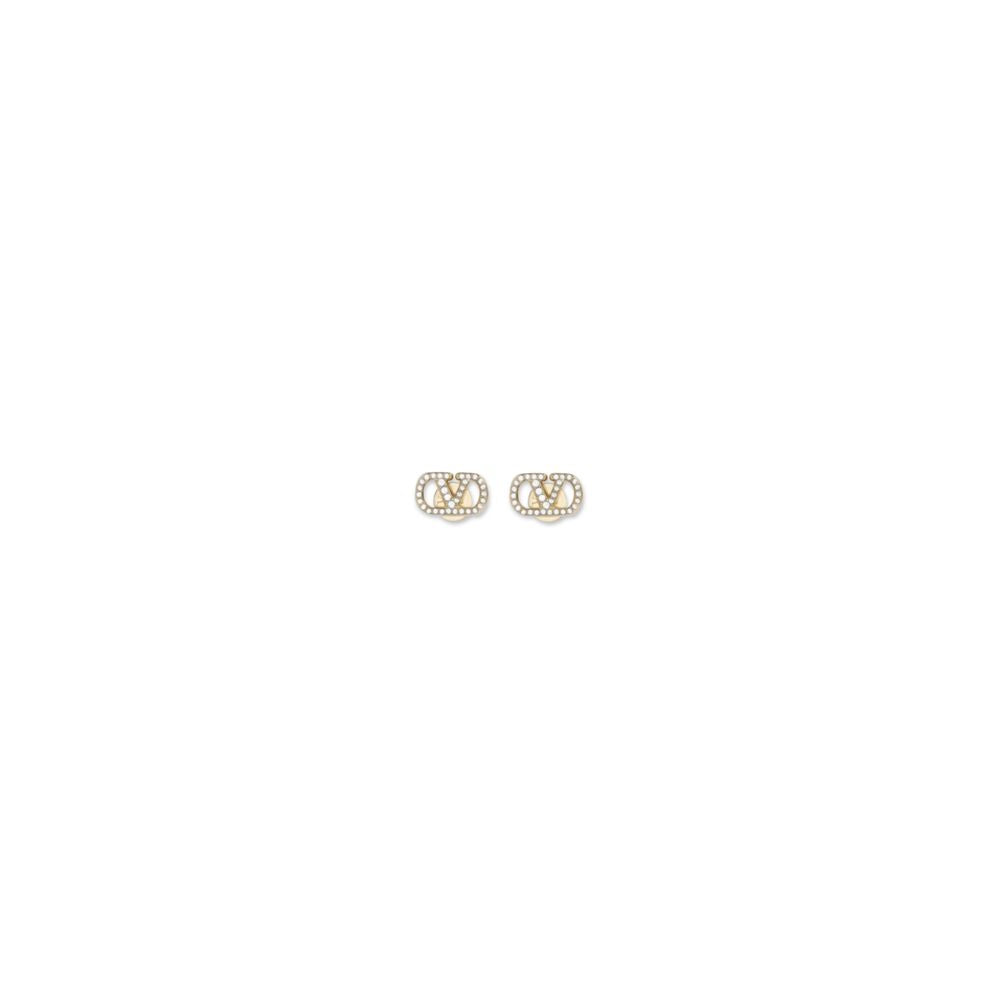 Gold brass Valentino Garavani earrings with intricate detailing and a statement design, showcasing luxury jewelry craftsmanship.