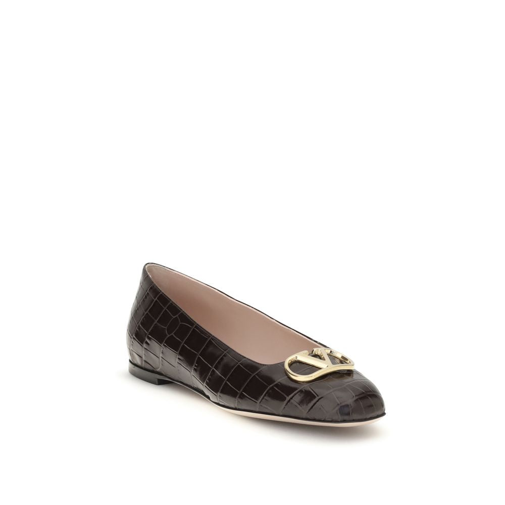 Valentino Garavani Brown Calf Leather Bos Taurus Ballet Flats Valentino Garavani