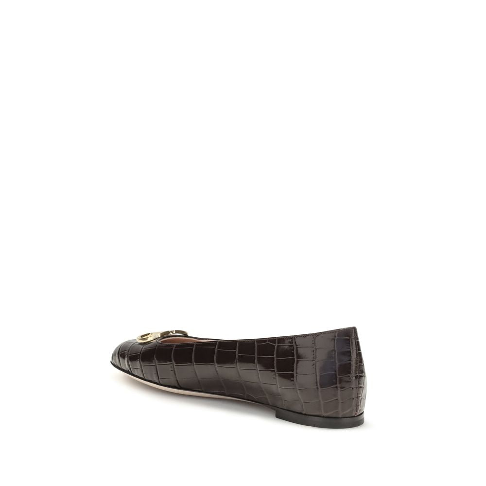 Valentino Garavani Brown Calf Leather Bos Taurus Ballet Flats Valentino Garavani
