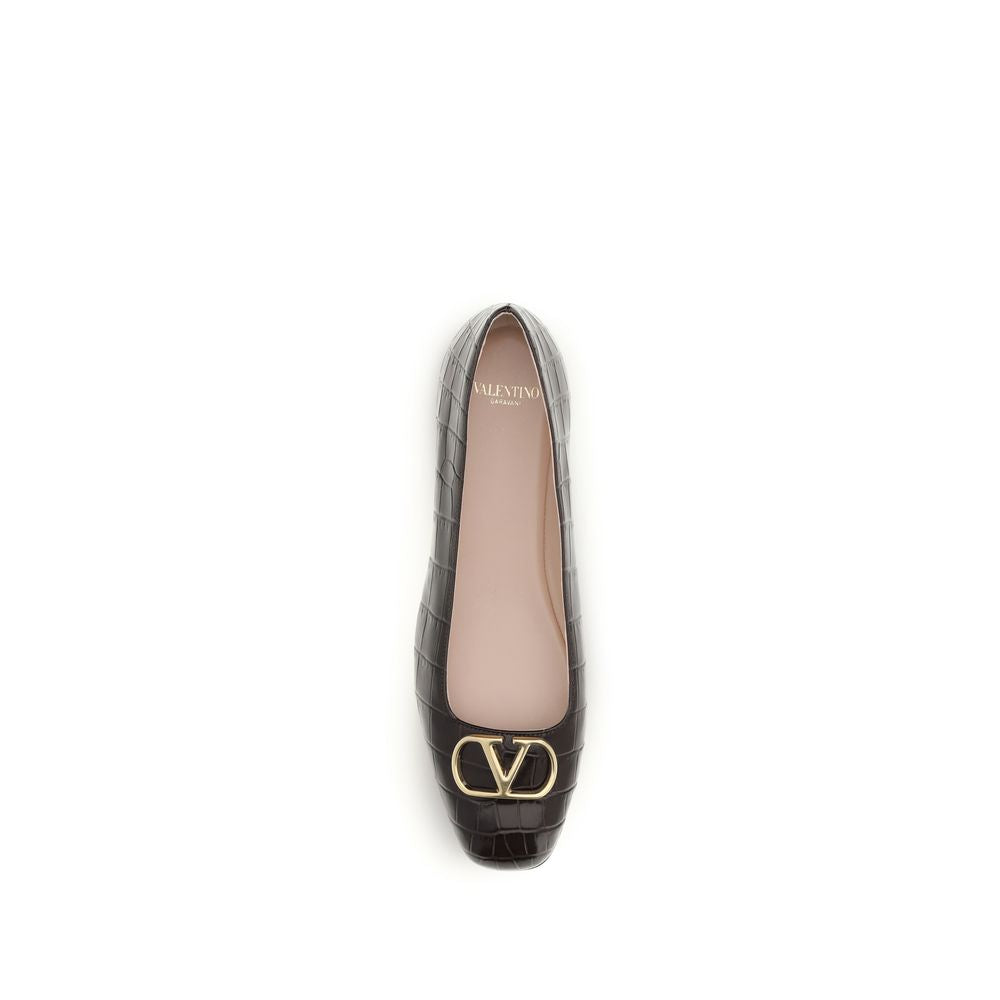 Valentino Garavani Brown Calf Leather Bos Taurus Ballet Flats Valentino Garavani