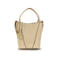 Chloé beige calf leather Bos Taurus shoulder bag with sleek design and gold-tone hardware for elegant everyday style.