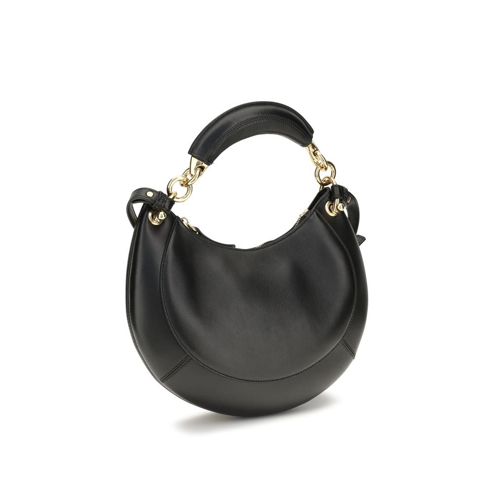 Chloé Bos Taurus shoulder bag in black calf leather with gold-tone hardware and adjustable shoulder strap.