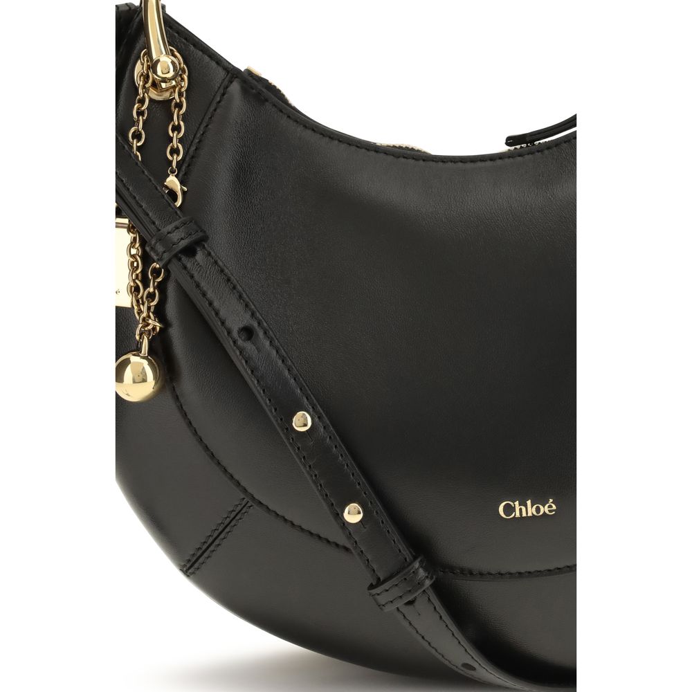 Chloé Black Calf Leather Bos Taurus Shoulder Bag showing sleek design and gold-tone hardware on a neutral background.