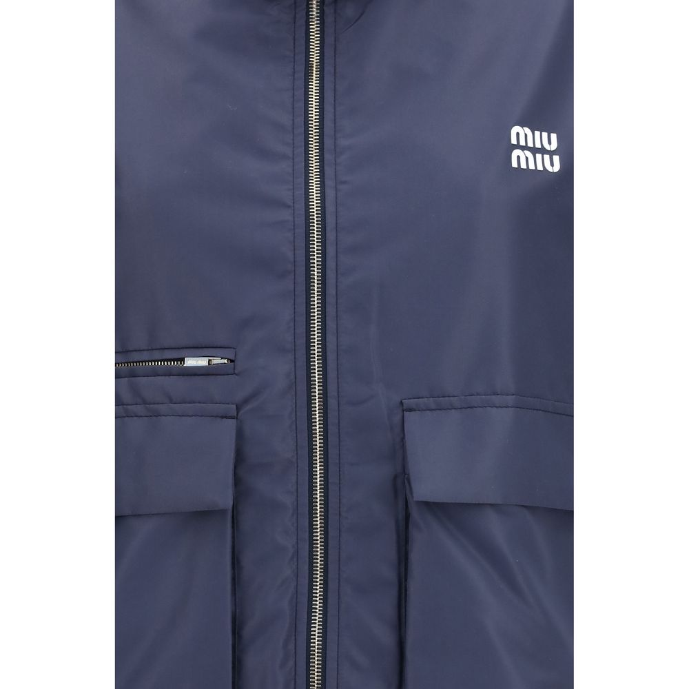 Miu Miu Blue Polyester Full-Length Jacket Miu Miu