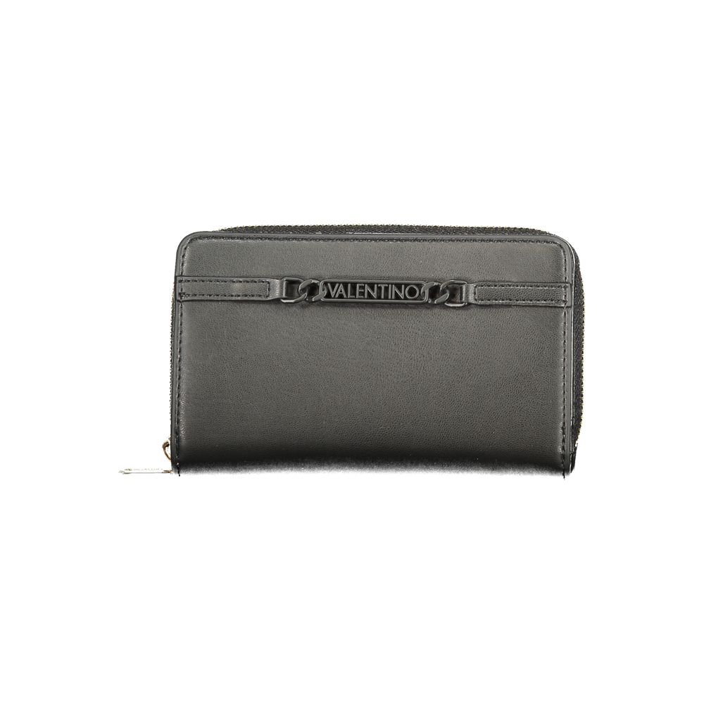 Mario Valentino Nero polyurethane women's wallet with multiple card slots and zip coin compartment, stylish accessory for everyday use.