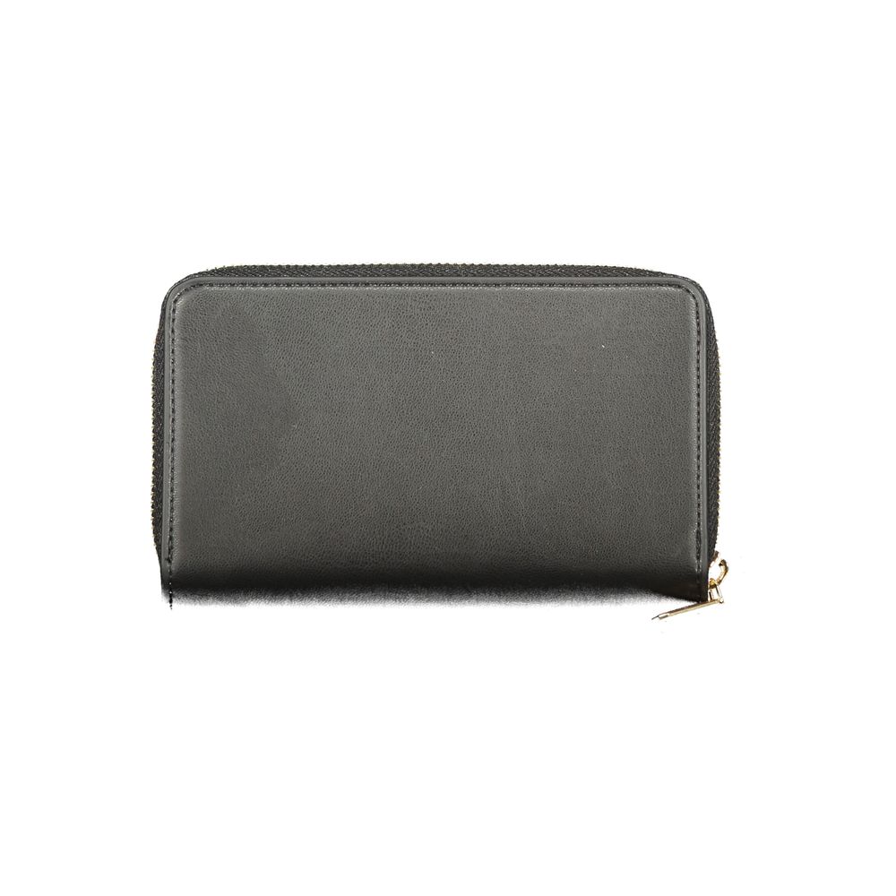 Mario Valentino Nero women's wallet made of polyurethane with a sleek design and compact size.