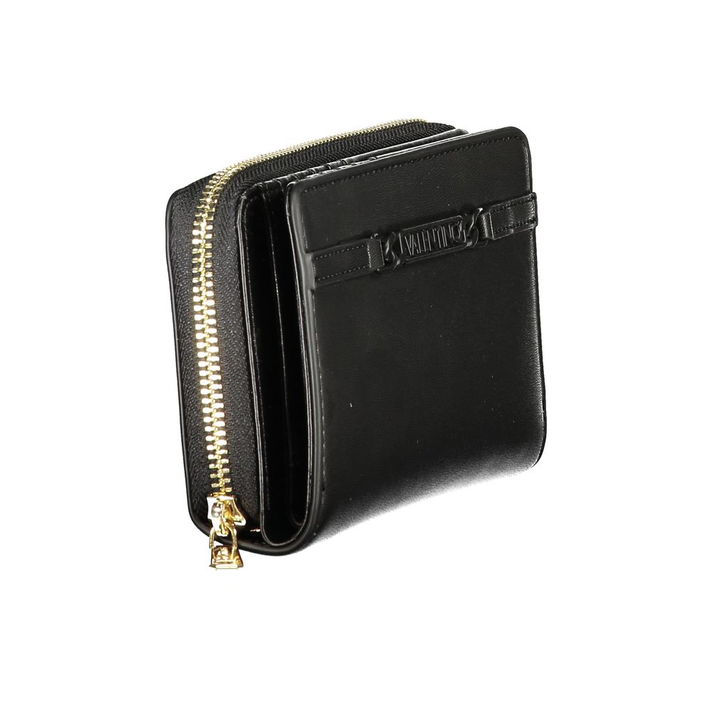 Mario Valentino Nero polyurethane women's wallet with multiple card slots and a sleek, stylish design.