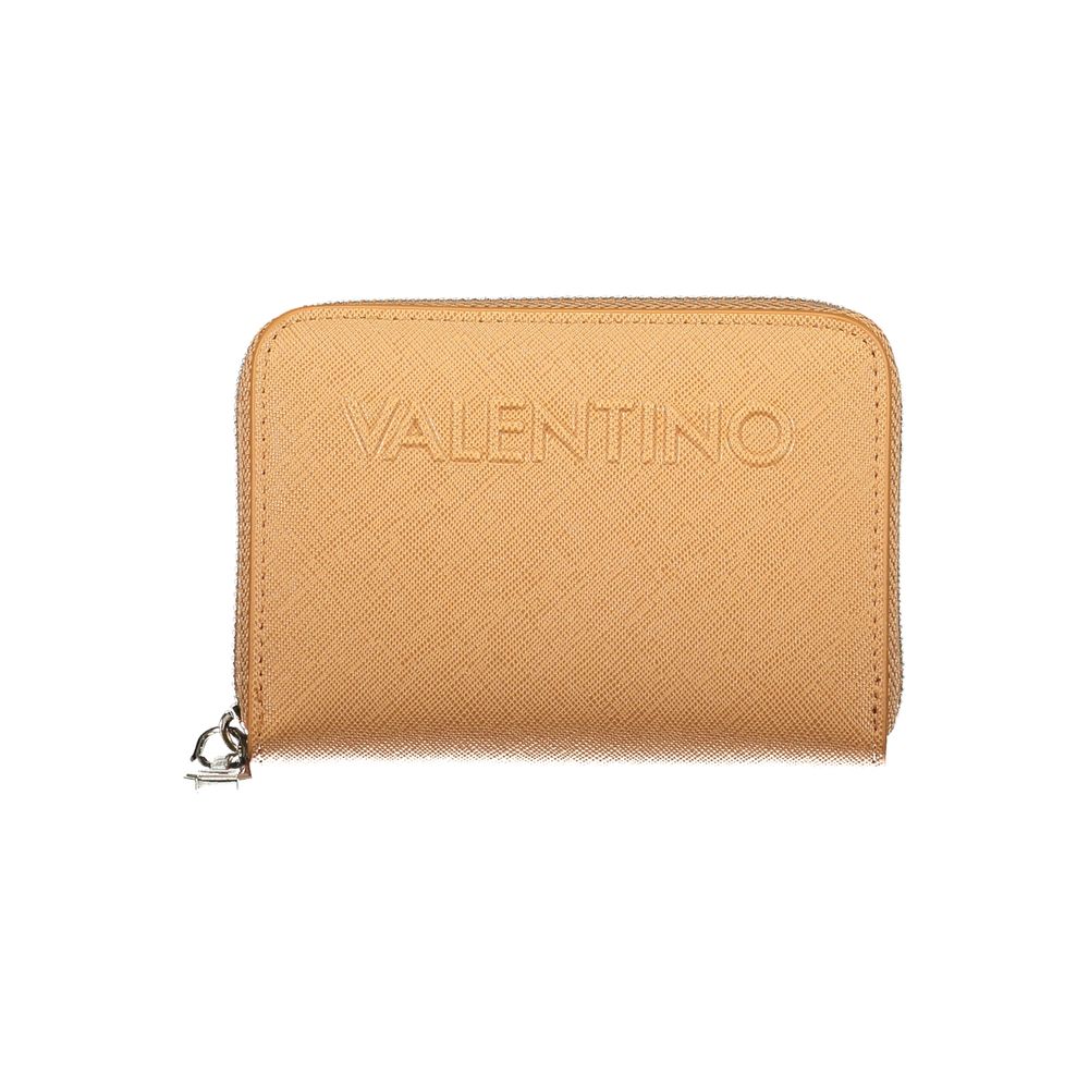 Mario Valentino brown polyurethane women's wallet with multiple card slots and a sleek design.
