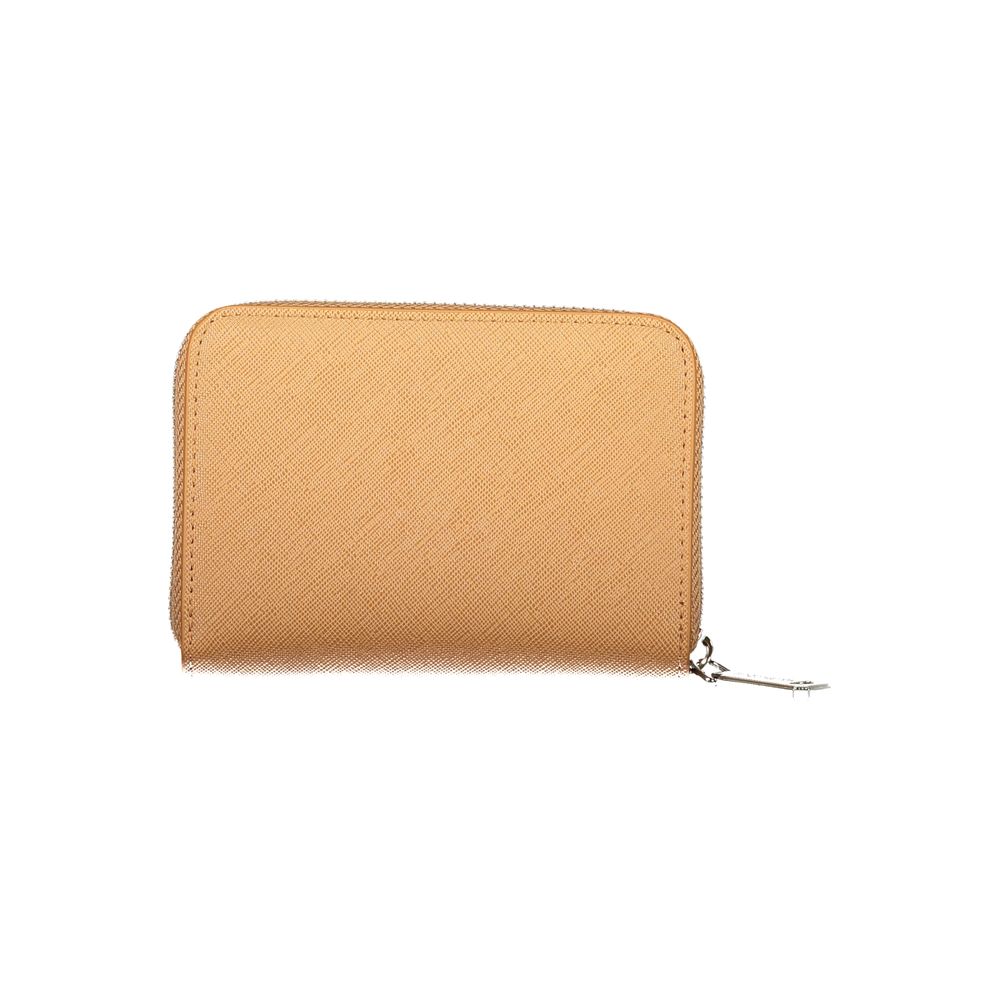Mario Valentino brown polyurethane women's wallet with multiple card slots and a sleek, compact design.