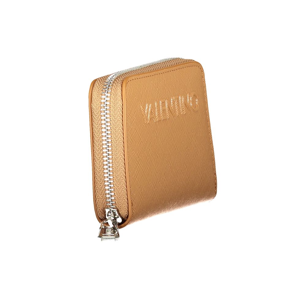 Mario Valentino brown polyurethane women's wallet with multiple card slots and a sleek, compact design.