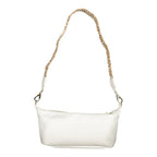 Mario Valentino Bianco women's polyurethane bag with sleek design and silver hardware on a plain background.