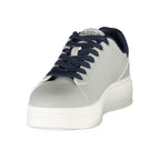Gray U.S. POLO ASSN. men's polyester sneaker with white sole and laces, showcasing a casual athletic shoe design.