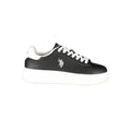 U.S. POLO ASSN. men's black polyurethane sneaker with white sole and lace-up design, showcasing casual athletic footwear.