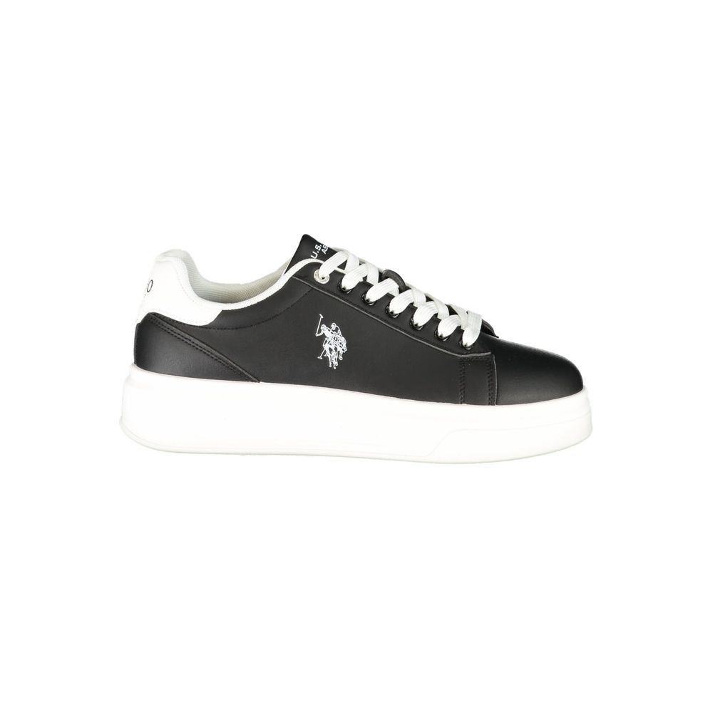 U.S. POLO ASSN. men's black polyurethane sneaker with white sole and lace-up design, showcasing casual athletic footwear.