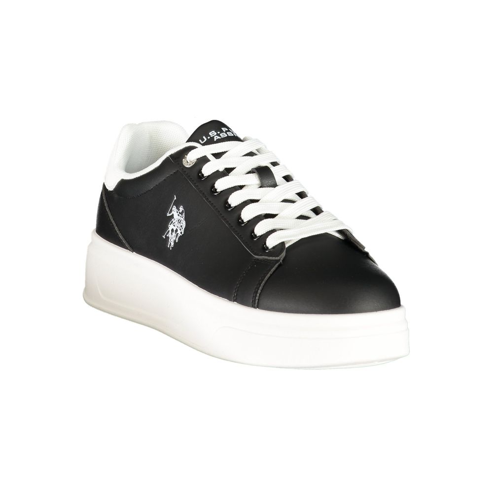 Black U.S. POLO ASSN. men's polyurethane sneaker with a sleek design and lace-up closure, featuring the brand logo on the side.