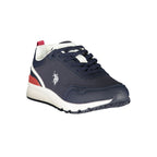 U.S. POLO ASSN. men's blue fabric sneaker with white sole and laces, casual athletic footwear for everyday wear