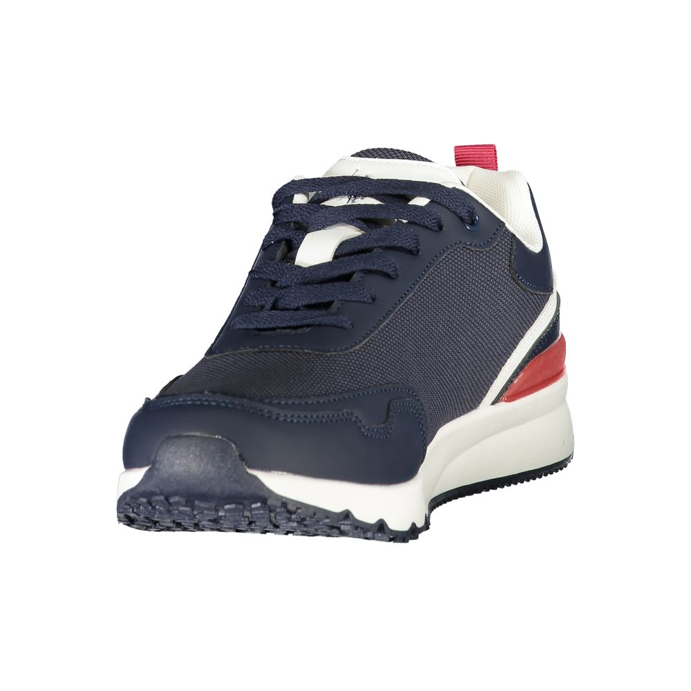 U.S. POLO ASSN. blue fabric men's sneaker with white sole and lace-up design, casual athletic footwear for men.