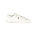 White Tommy Hilfiger men's sneaker with polyurethane upper, casual athletic shoe, featuring brand logo and modern design.