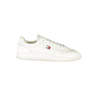 White Tommy Hilfiger men's sneaker with polyurethane upper, casual athletic shoe, featuring brand logo and modern design.