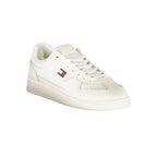 Tommy Hilfiger white polyurethane men's sneaker with lace-up design and sporty silhouette on a plain background.