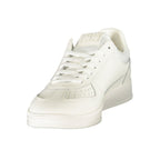 Tommy Hilfiger white polyurethane men's sneaker with sleek design and cushioned sole, front view showing laces and brand logo
