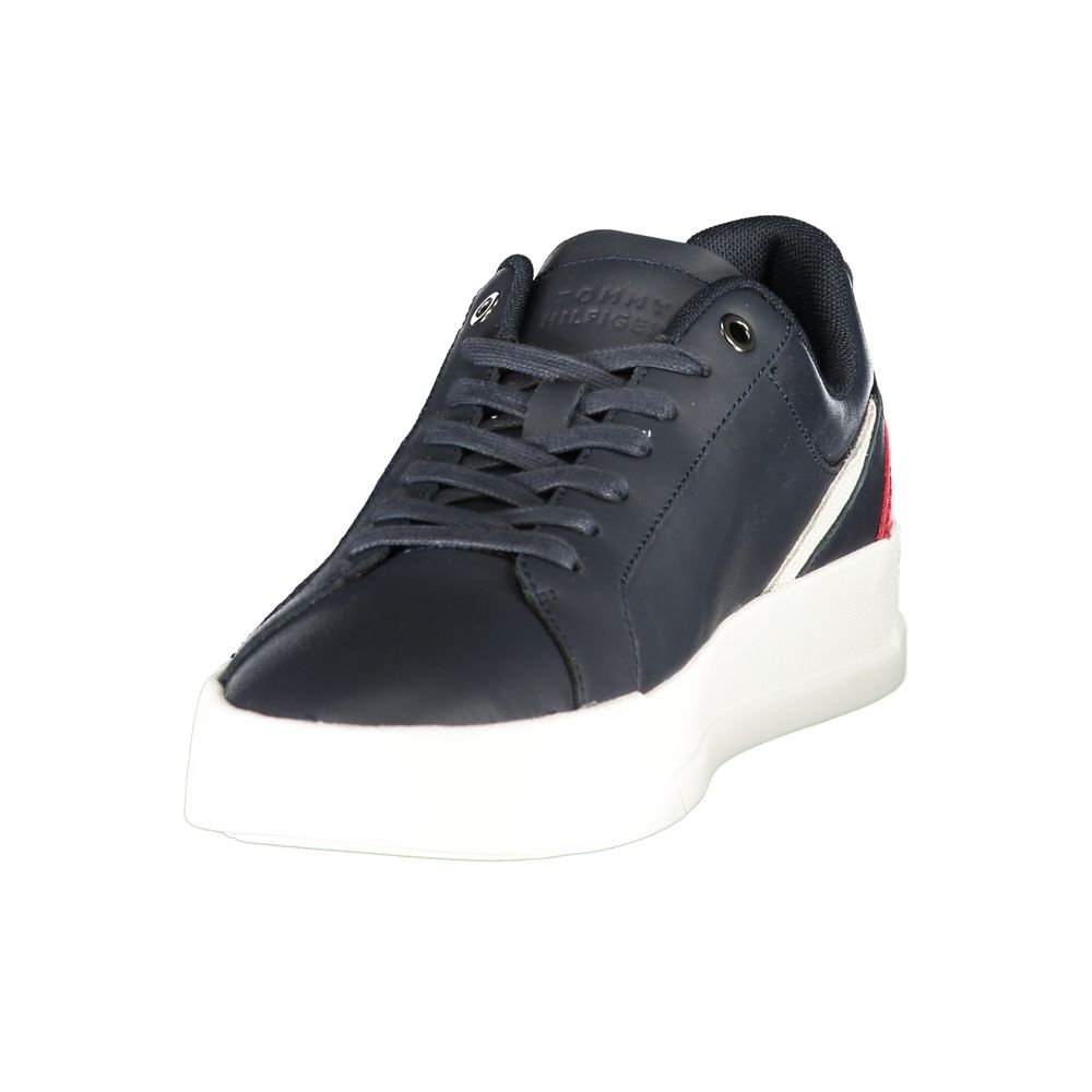 Tommy Hilfiger men's blue polyurethane sneaker with white sole, stylish casual footwear for everyday wear.