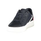 Tommy Hilfiger men's blue polyurethane sneaker with white sole, stylish casual footwear for everyday wear.