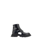 Alexander McQueen Black Calf Leather Bos Taurus Lace-Up Boots