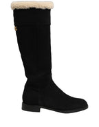 Dolce & Gabbana Black Suede Leather Knee High Boots Shoes
