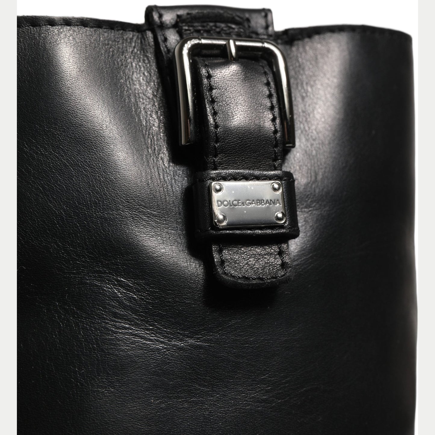Dolce & Gabbana Black Leather Buckle Detail Mid Calf Boots Shoes