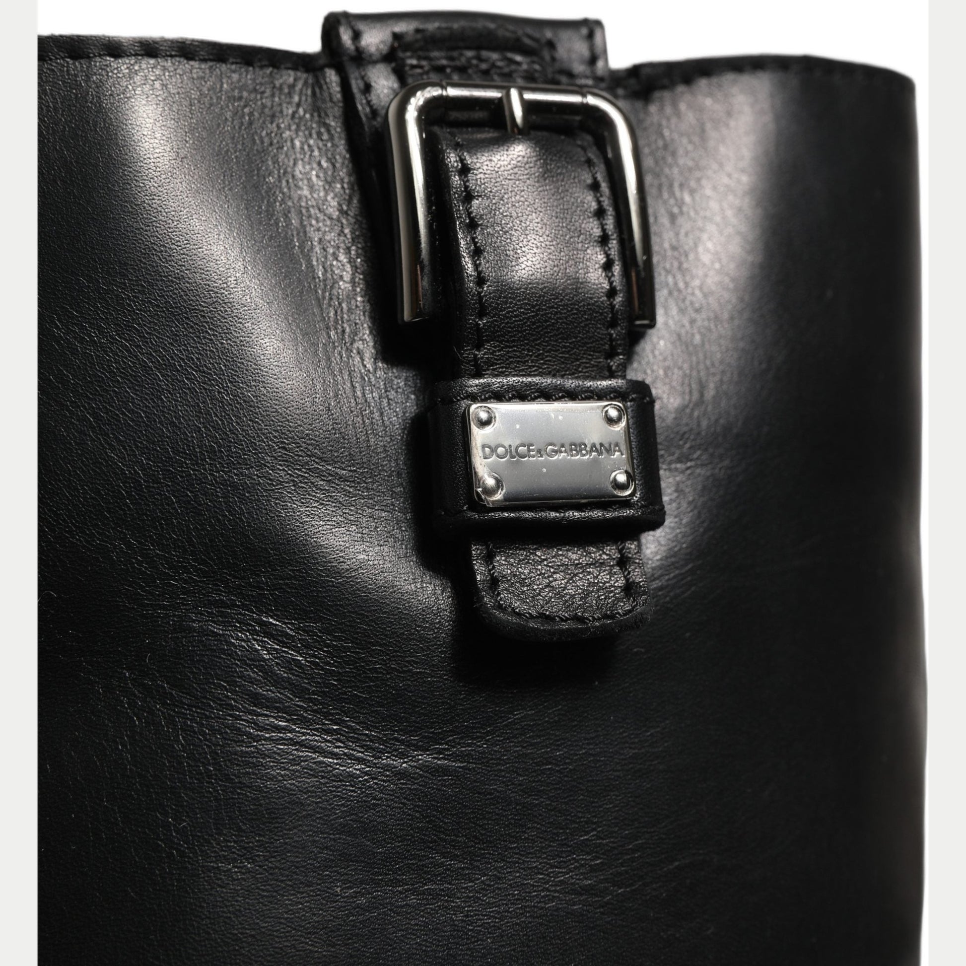 Dolce & Gabbana Black Leather Buckle Detail Mid Calf Boots Shoes