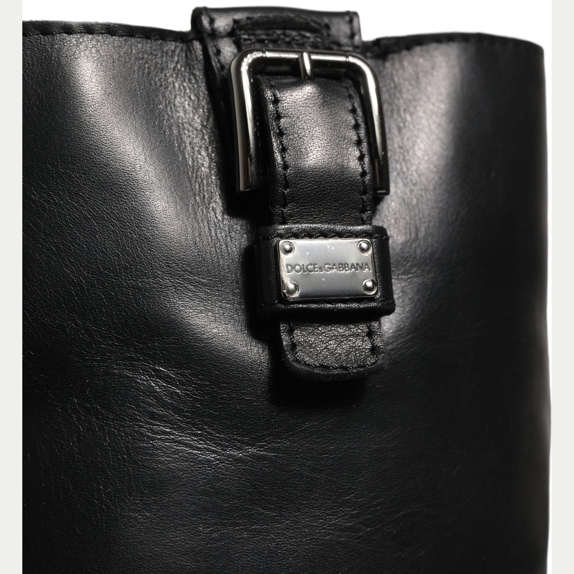 Dolce & Gabbana Black Leather Buckle Detail Mid Calf Boots Shoes